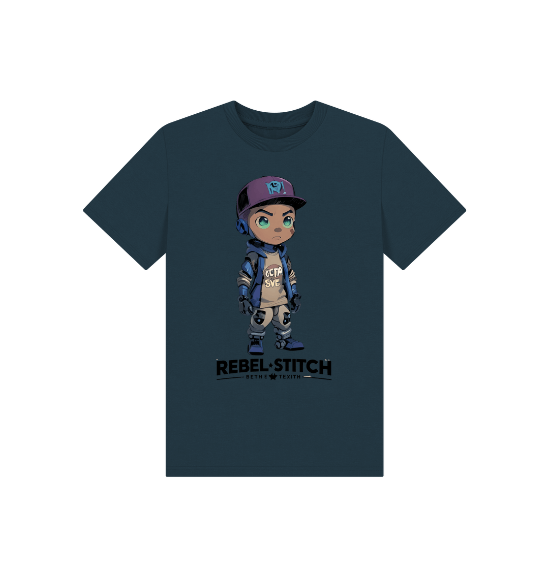 Denim Blue Rebel Stitch Premium Cotton Short Sleeve Kids T-Shirt Rebel Kids Front Print #2