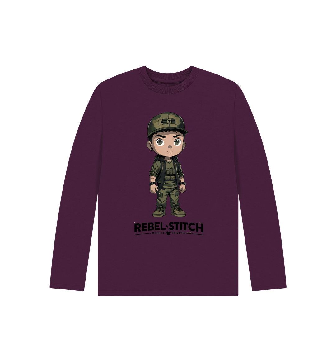 Purple Rebel Stitch Premium Cotton Long Sleeve Kids T-Shirt Rebel Kids Front Print #4