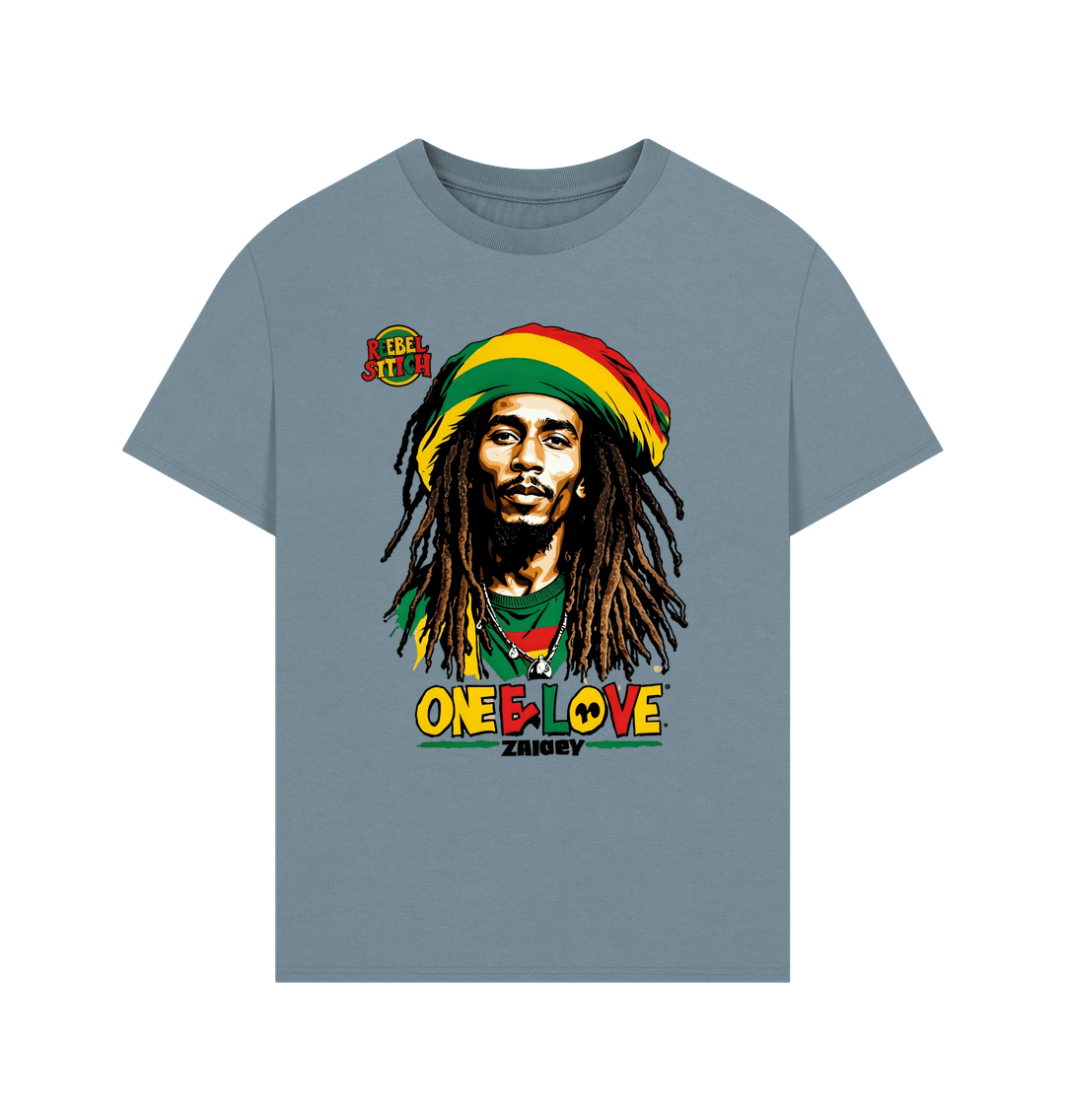 Stone Blue Rebel Stitch Premium Cotton Oversized Short Sleeve T-Shirt Zion-One Love Front Print #2