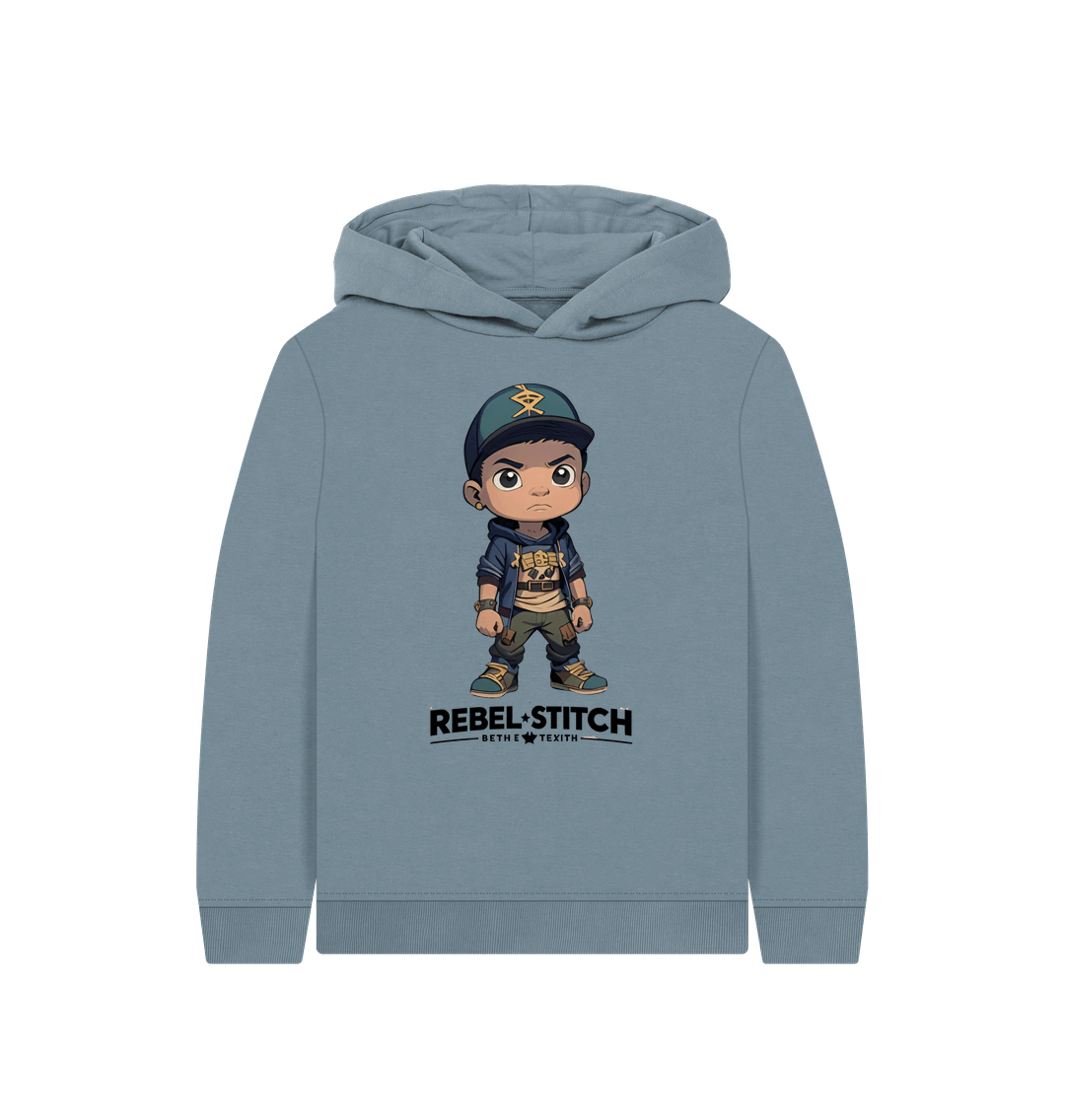 Stone Blue Rebel Stitch Premium Cotton Kids Hoodie Rebel Kids Front Print #3