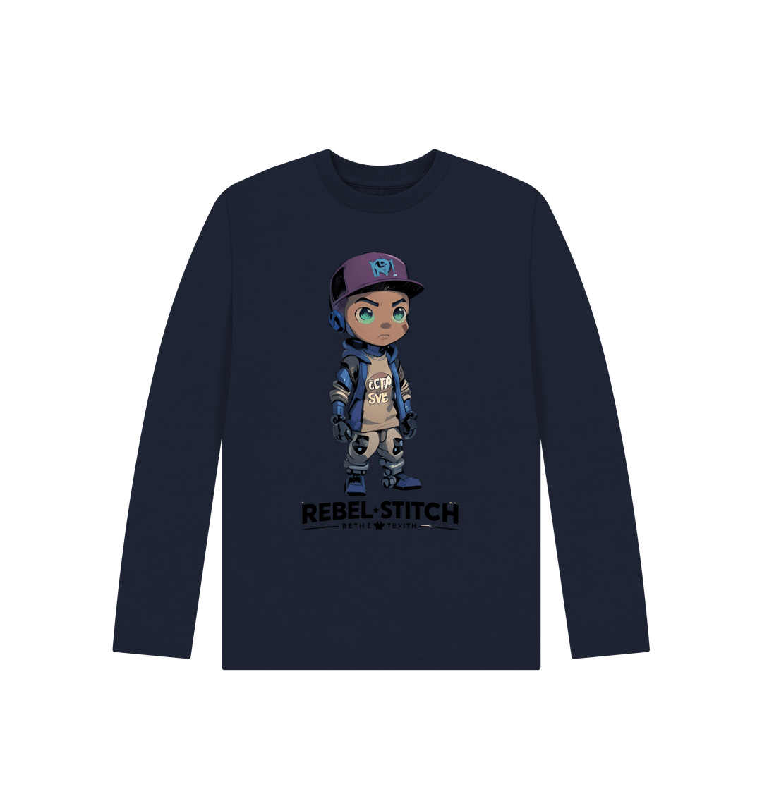 Navy Blue Rebel Stitch Premium Cotton Long Sleeve Kids T-Shirt Rebel Kids Front Print #2