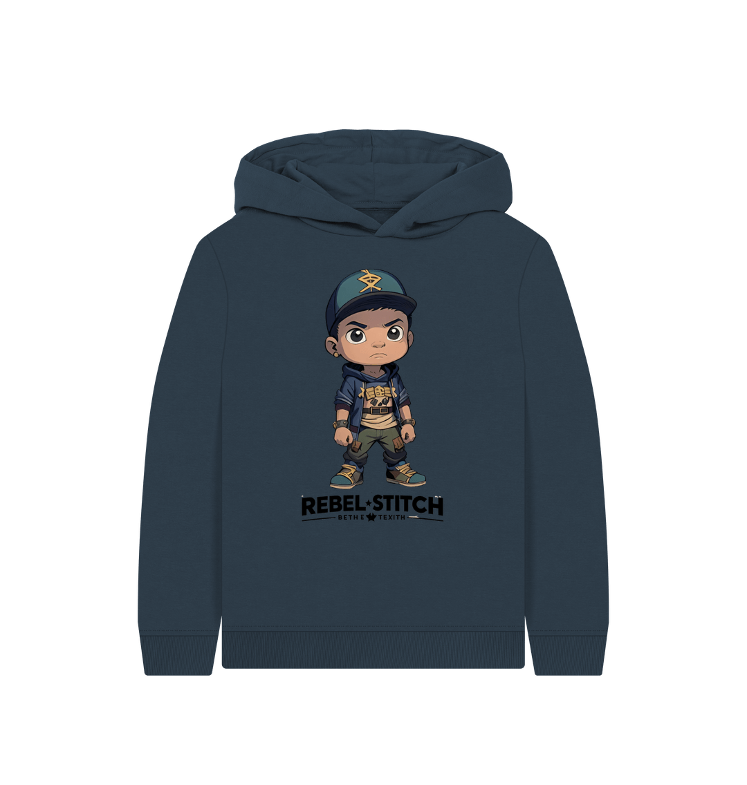 Navy Blue Rebel Stitch Premium Cotton Kids Hoodie Rebel Kids Front Print #3