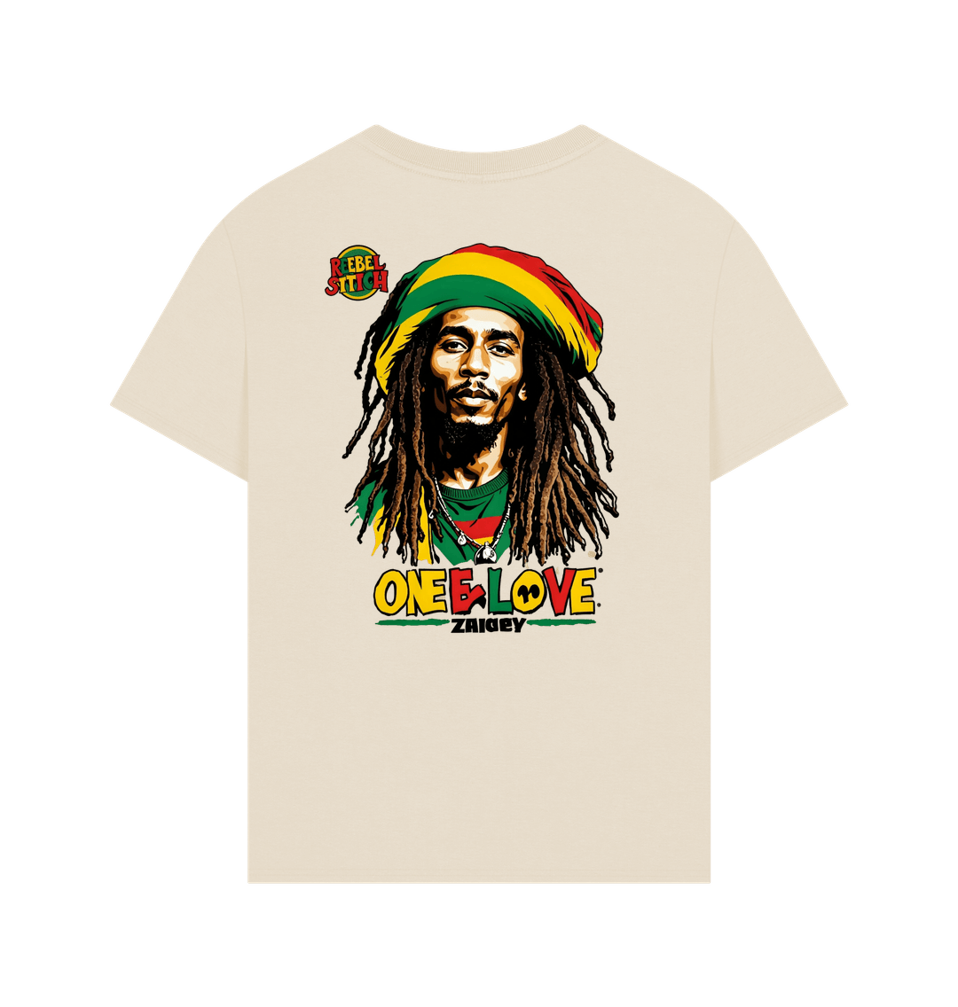 Oat Rebel Stitch Premium Cotton Oversized Short Sleeve T-Shirt Zion-One Love Back Print #2