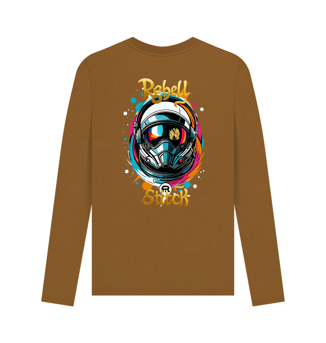 Brown Rebel Stitch Premium Cotton Long Sleeve T-Shirt Space Edition Back Print #2