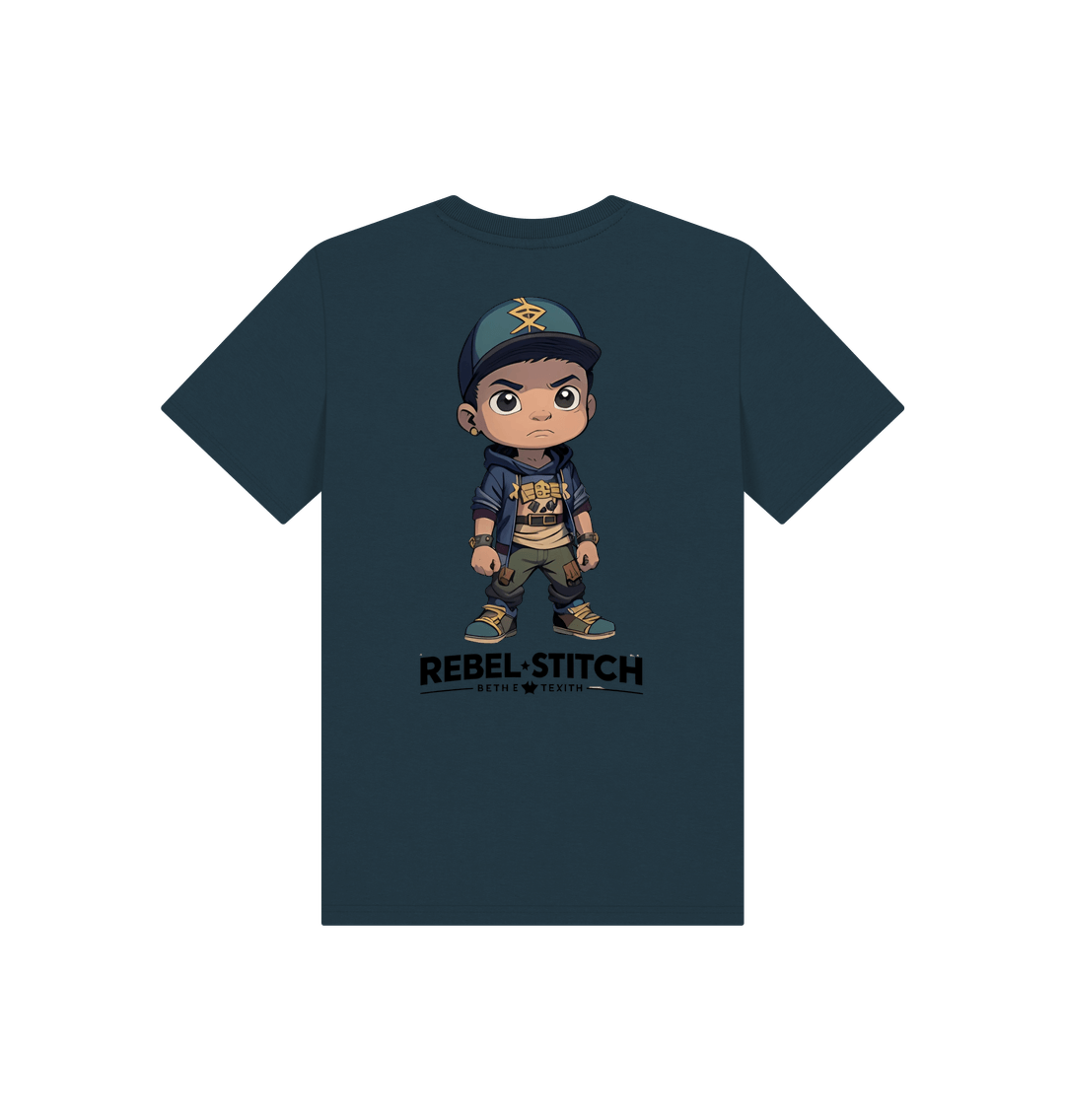 Denim Blue Rebel Stitch Premium Cotton Short Sleeve Kids T-Shirt Rebel KIds Back Print #3