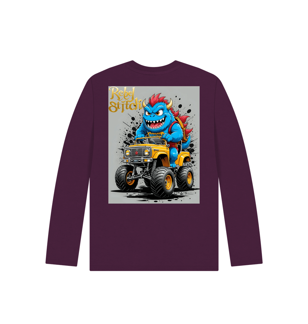 Purple Rebel Stitch Premium Cotton Long Sleeve Kids T-Shirt Monster Truck Back Print #4