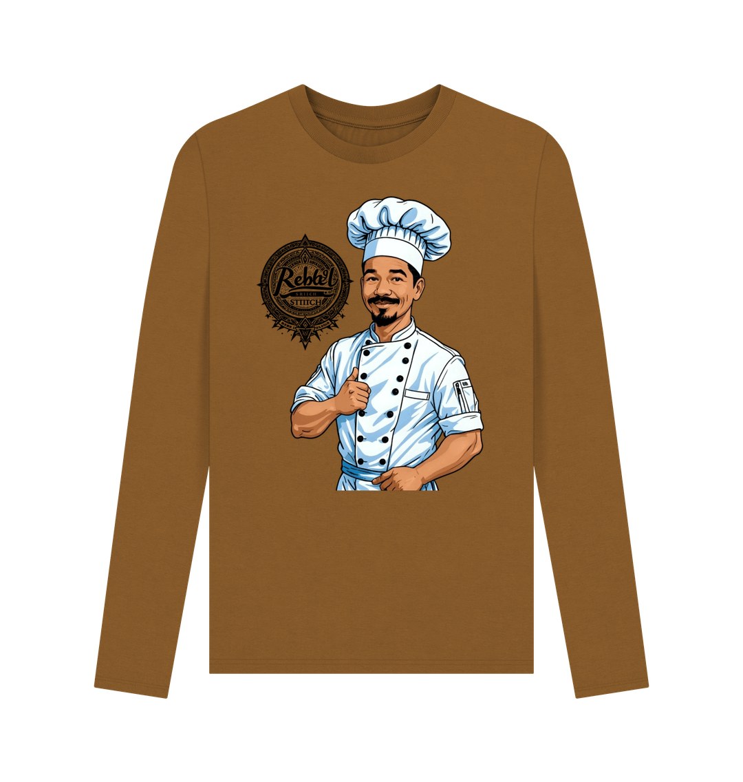 Brown Rebel Stitch Premium Cotton Long Sleeve T-Shirt Chef Edition Front Print #2