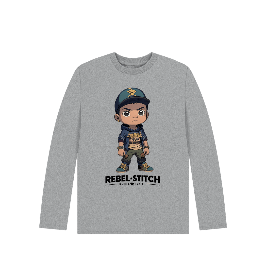 Athletic Grey Rebel Stitch Premium Cotton Long Sleeve Kids T-Shirt Rebel Kids Front Print #3