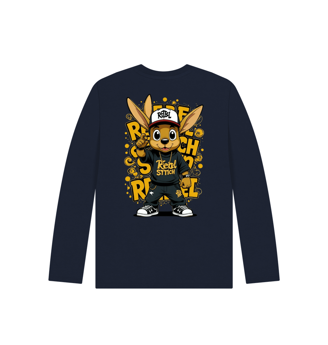 Navy Blue Rebel Stitch Premium Cotton Long Sleeve Kids T-Shirt Main Line Back Print #2