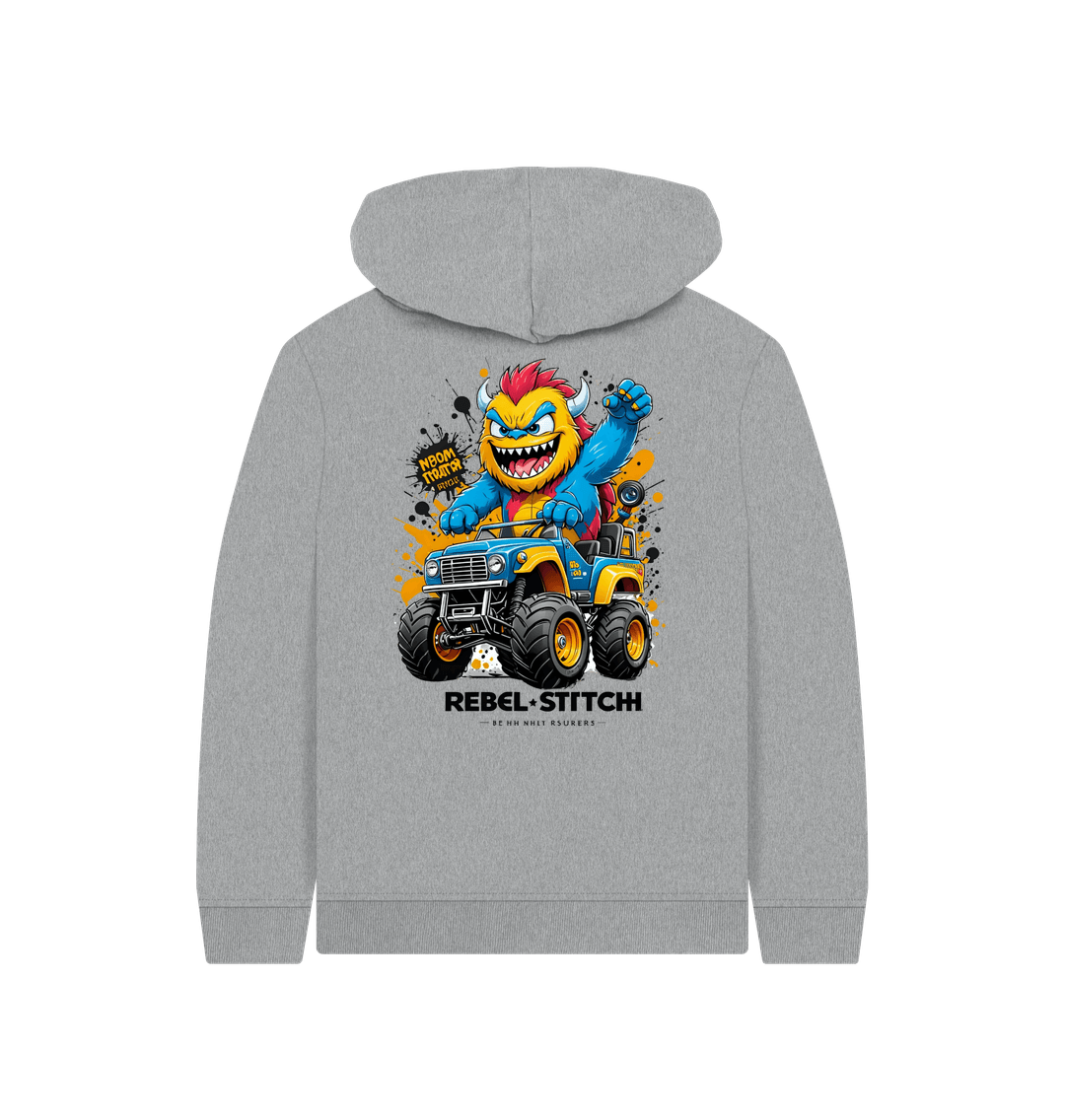 Athletic Grey Rebel Stitch Premium Cotton Kids Hoodie Monster Truck Back Print #1