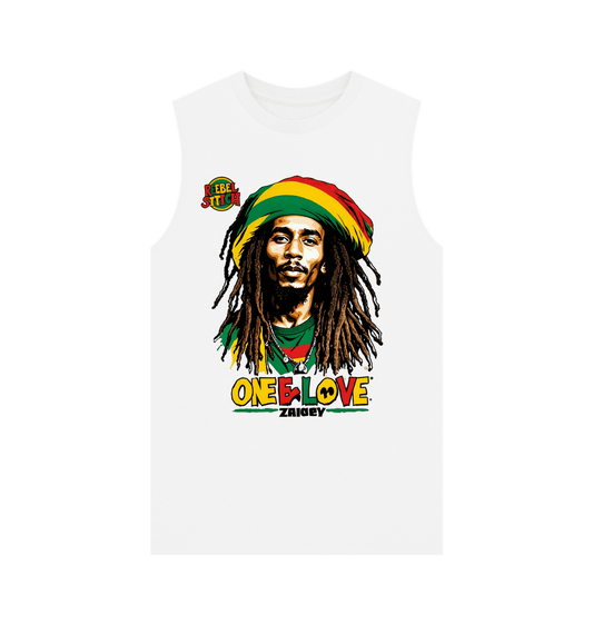 White Rebel Stitch Premium Cotton Vest Zion-One Love Front Print #2