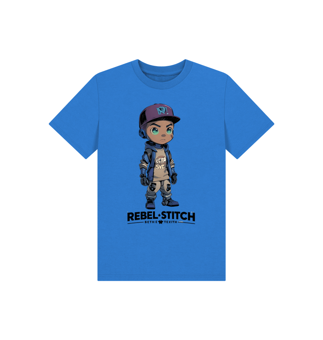 Bright Blue Rebel Stitch Premium Cotton Short Sleeve Kids T-Shirt Rebel Kids Front Print #2