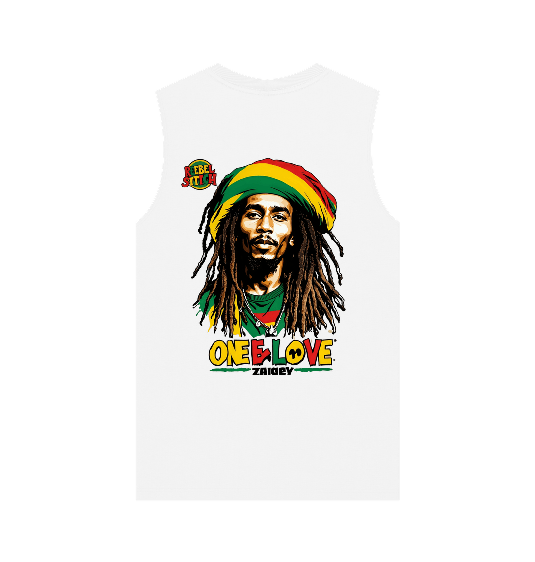 White Rebel Stitch Premium Cotton Vest Zion-One Love Back Print #2