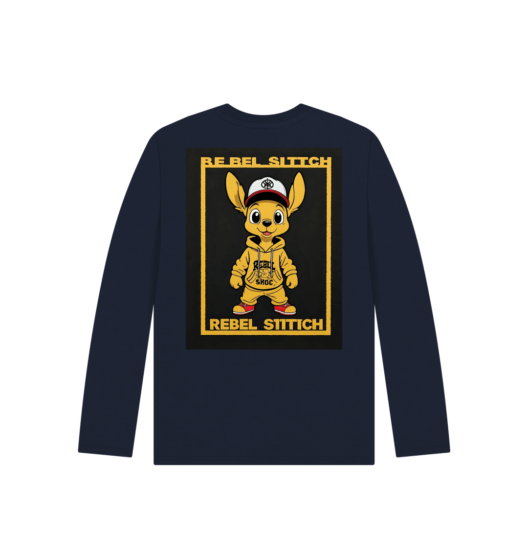 Navy Blue Rebel Stitch Premium Cotton Long Sleeve Kids T-Shirt Main Line Back Print #3