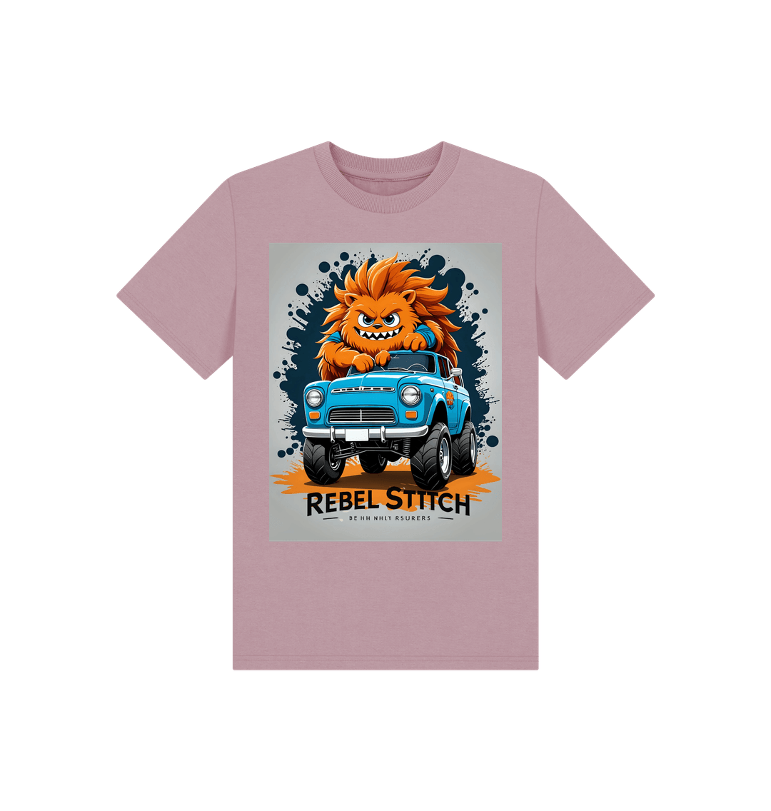 Mauve Rebel Stitch Premium Cotton Short Sleeve Kids T-Shirt Monster Truck Front Print #2