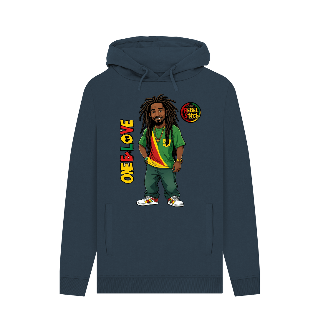 Navy Rebel Stitch Premium Cotton Hoodie Zion-One Love Front Print #1