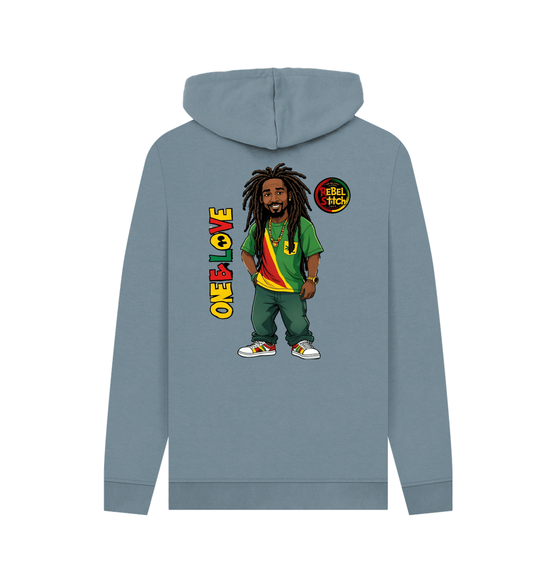 Stone Blue Rebel Stitch Premium Cotton Hoodie Zion-One Love Back Print #1