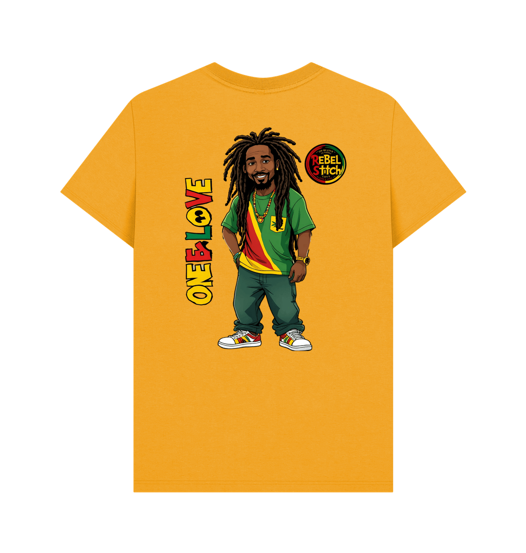 Mustard Rebel Stitch Premium Cotton Short Sleeve T-Shirt Zion-One Love Back Print #1