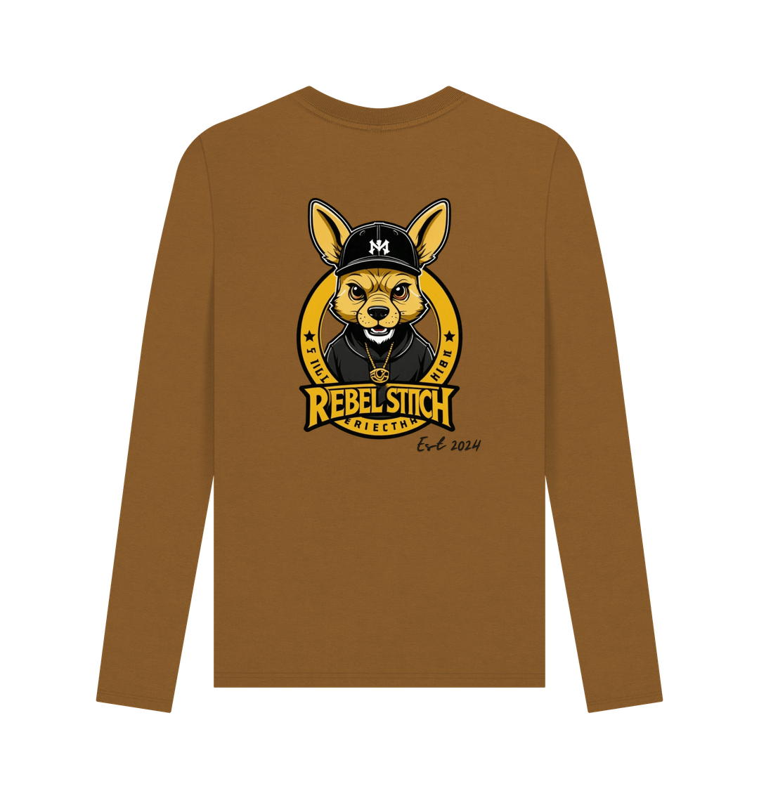 Brown Rebel Stitch Premium Cotton Long Sleeve T-Shirt Main Line Back Print #1