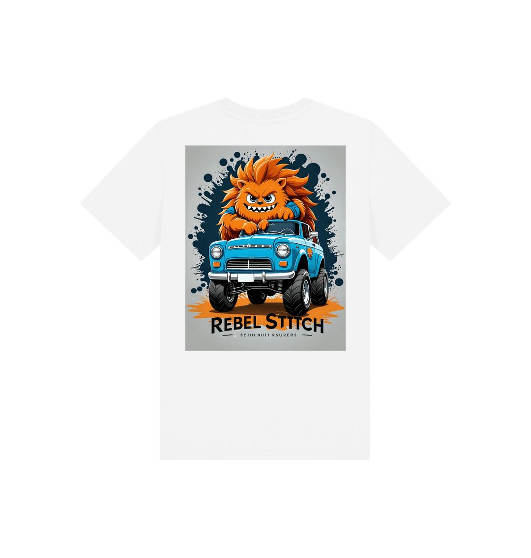 White Rebel Stitch Premium Cotton Short Sleeve Kids T-Shirt Monster Truck Back Print #2