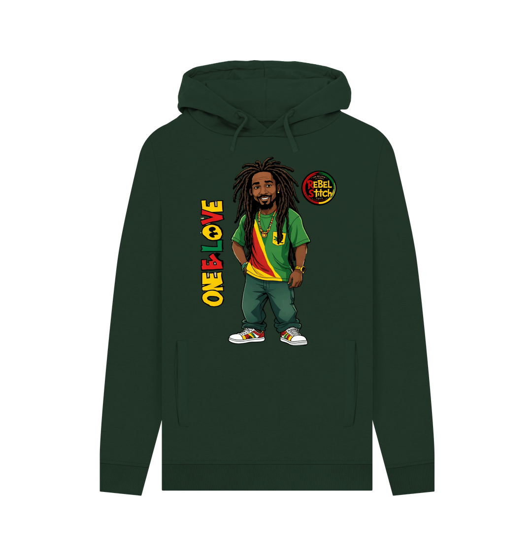 Evergreen Rebel Stitch Premium Cotton Hoodie Zion-One Love Front Print #1