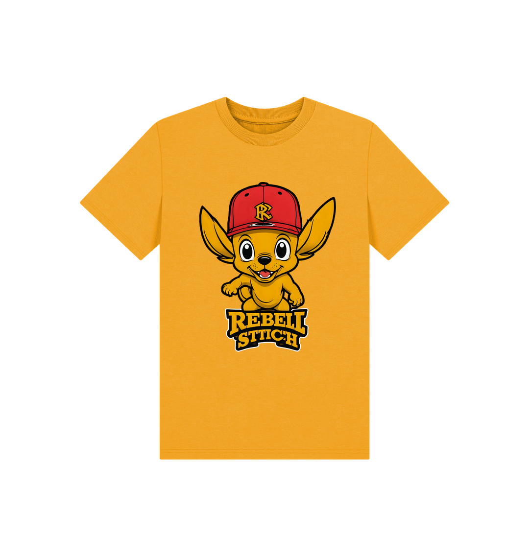 Mustard Rebel Stitch Premium Cotton Short Sleeve Kids T-Shirt Main Line Front Print #4