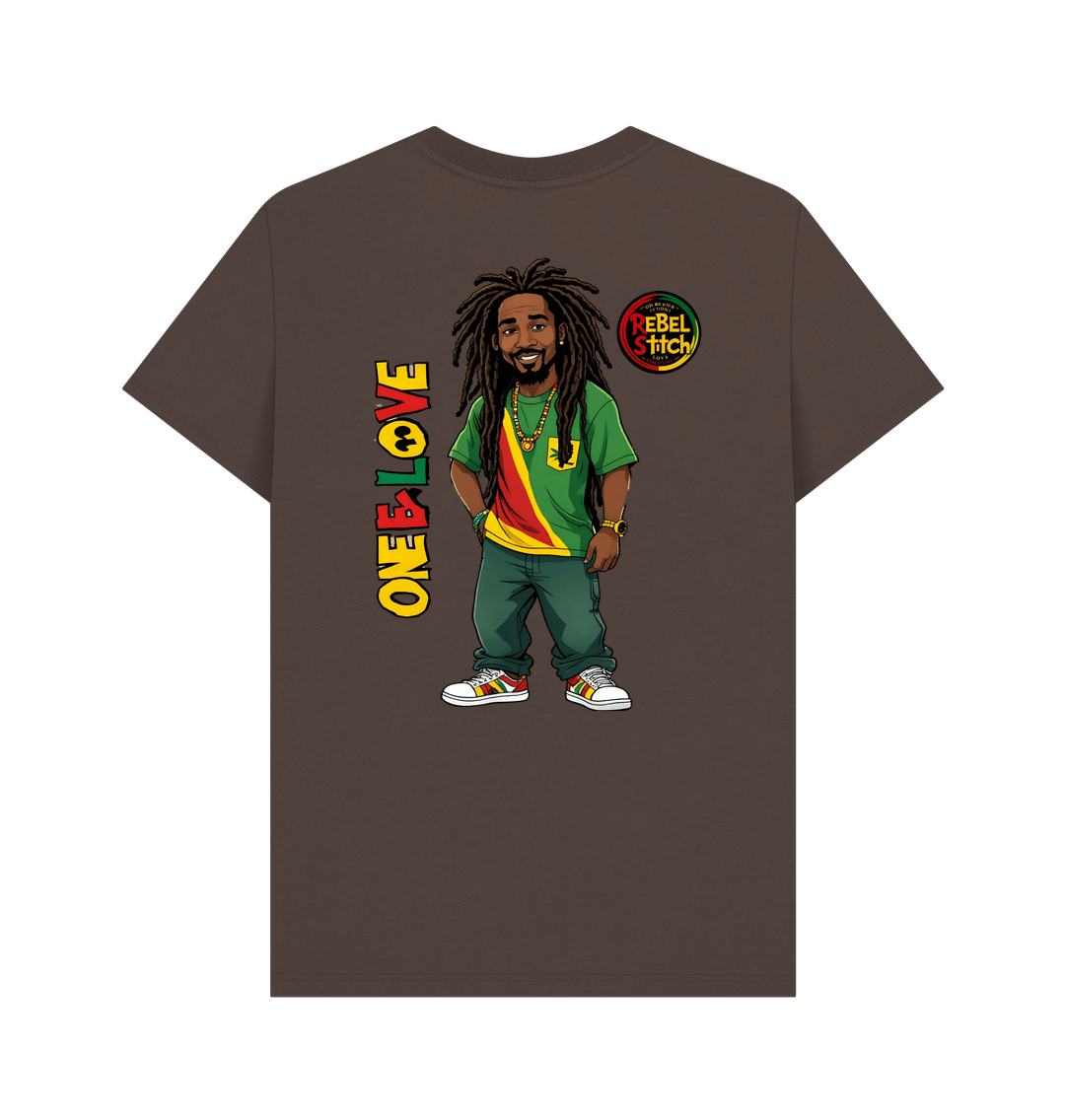 Chocolate Rebel Stitch Premium Cotton Short Sleeve T-Shirt Zion-One Love Back Print #1