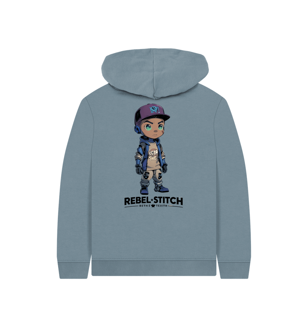 Stone Blue Rebel Stitch Premium Cotton Kids Hoodie Rebel Kids Back Print #2