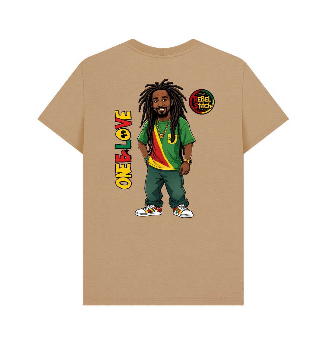 Sand Rebel Stitch Premium Cotton Short Sleeve T-Shirt Zion-One Love Back Print #1