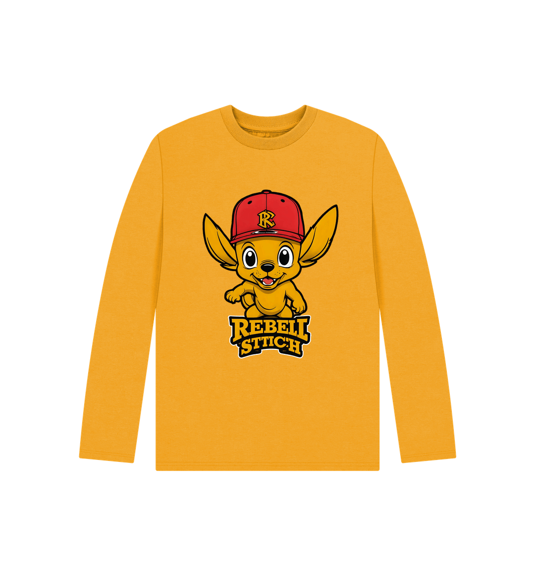 Mustard Rebel Stitch Premium Cotton Long Sleeve Kids T-Shirt Main Line Front Print #4