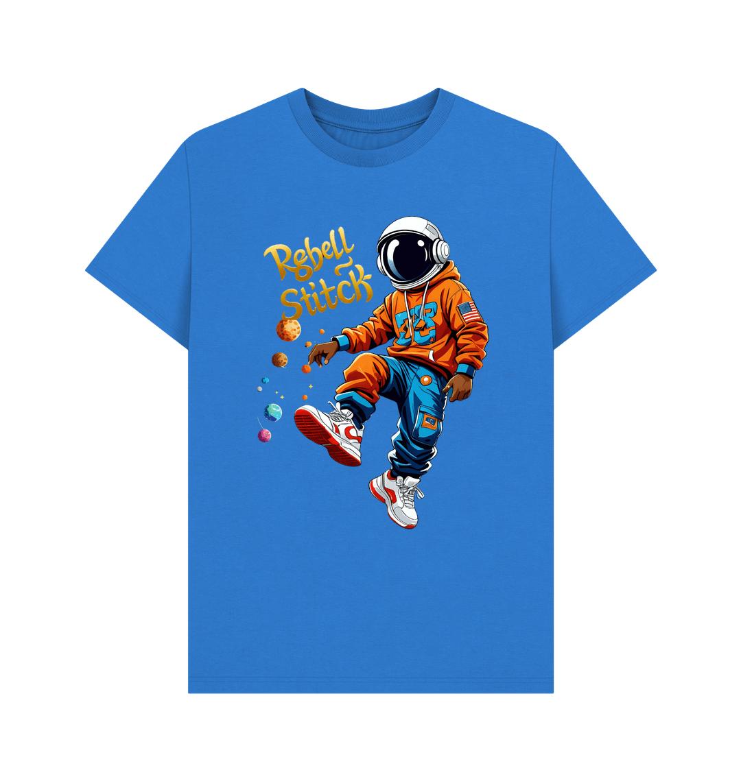 Bright Blue Rebel Stitch Premium Cotton Short Sleeve T-Shirt Space Edition Front Print #3