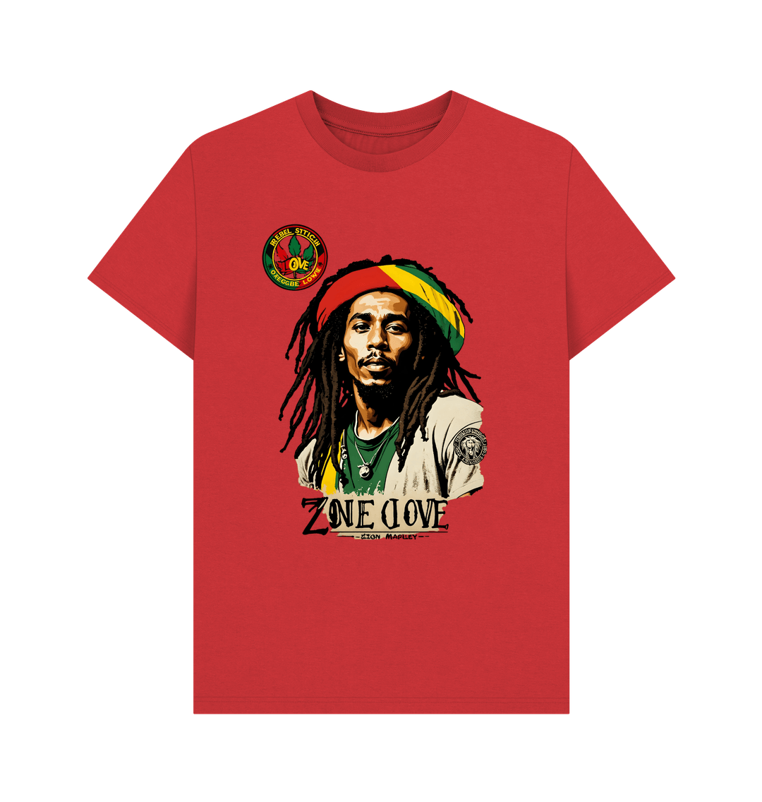 Red Rebel Stitch Premium Cotton Short Sleeve T-Shirt Zion-One Love Front Print #4