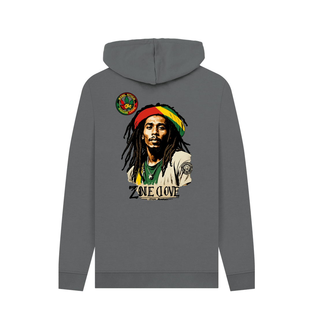 Slate Grey Rebel Stitch Premium Cotton Hoodie Zion-One Love Back Print #4