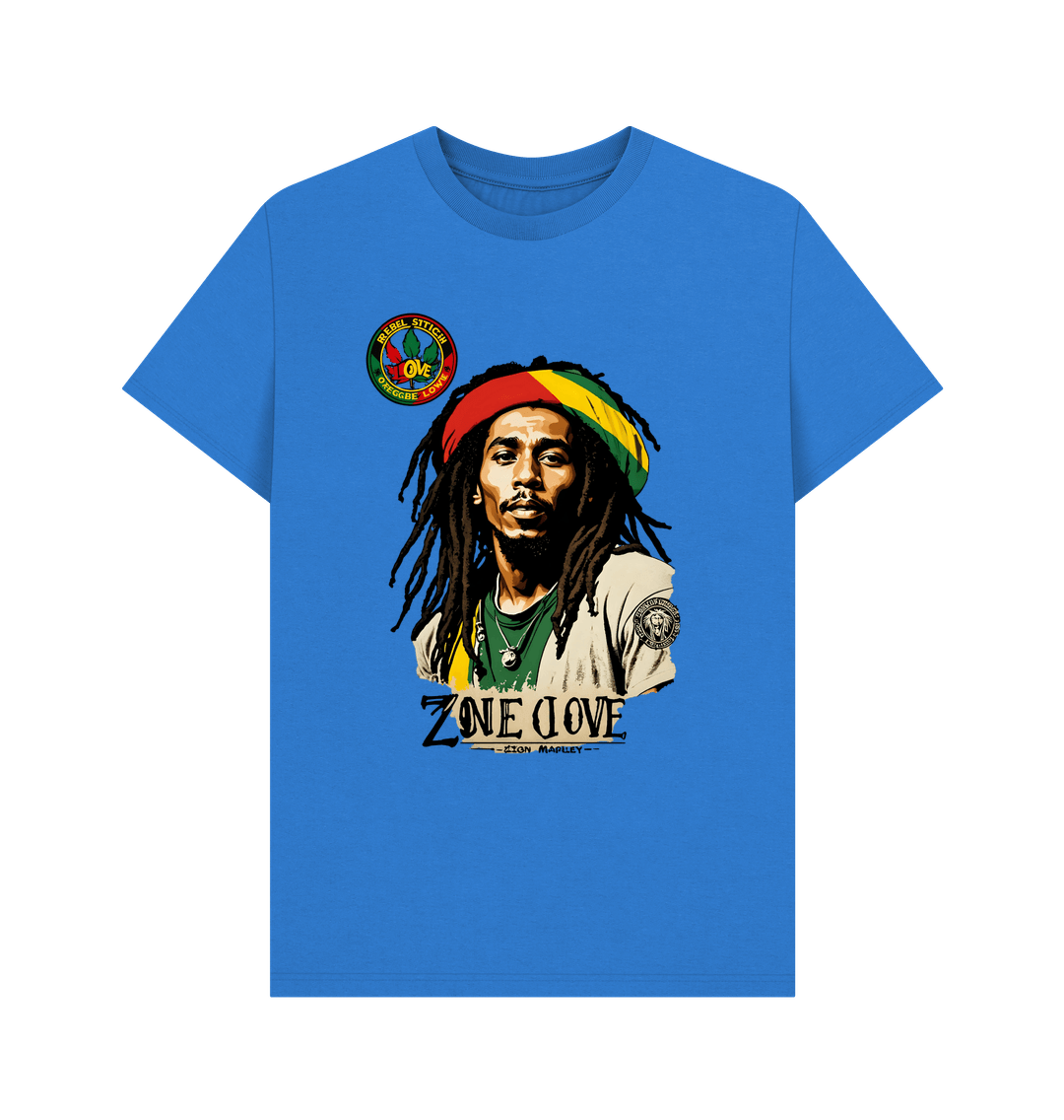 Bright Blue Rebel Stitch Premium Cotton Short Sleeve T-Shirt Zion-One Love Front Print #4