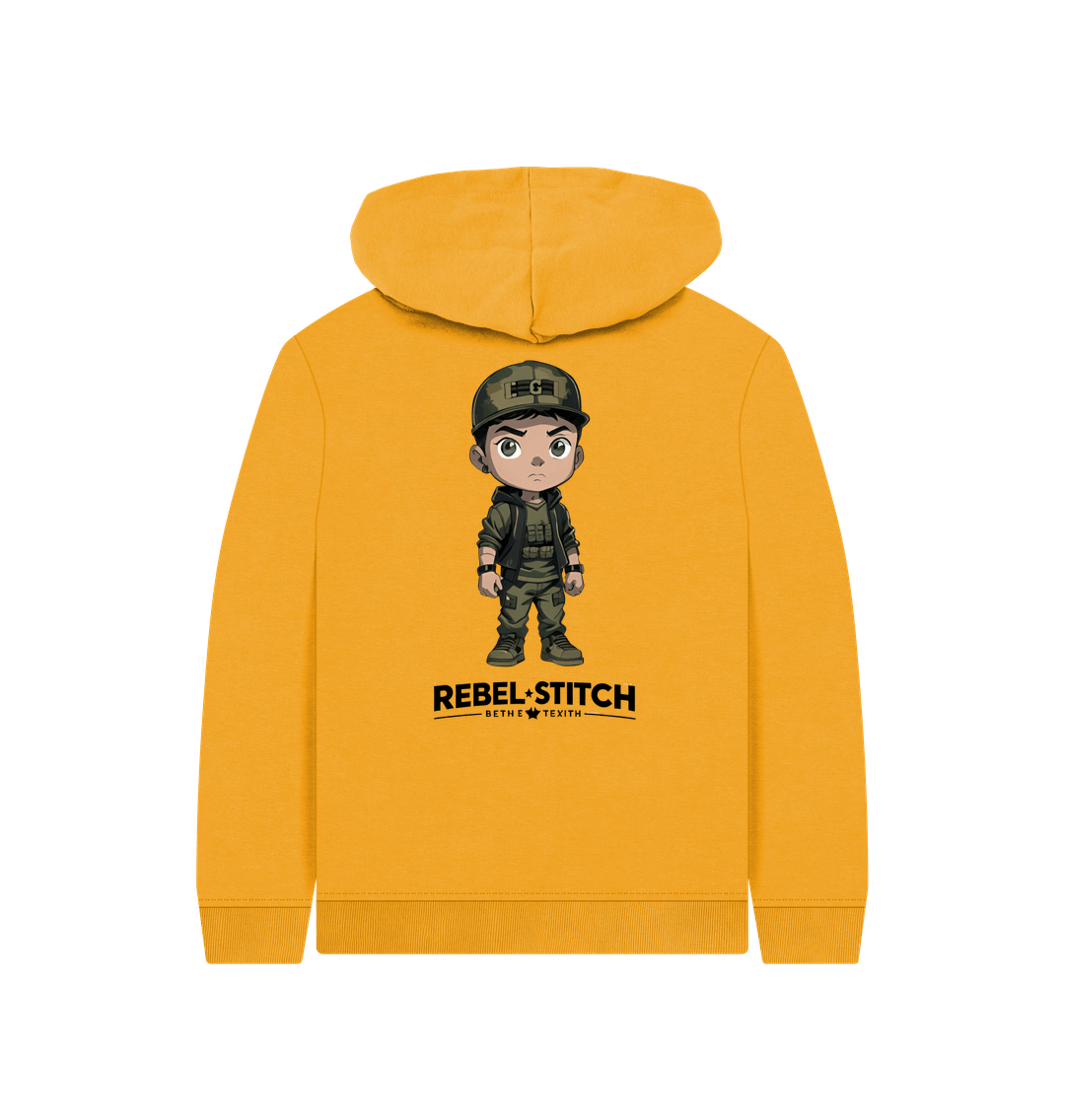 Mustard Rebel Stitch Premium Cotton Kids Hoodie Rebel Kids Back Print #4