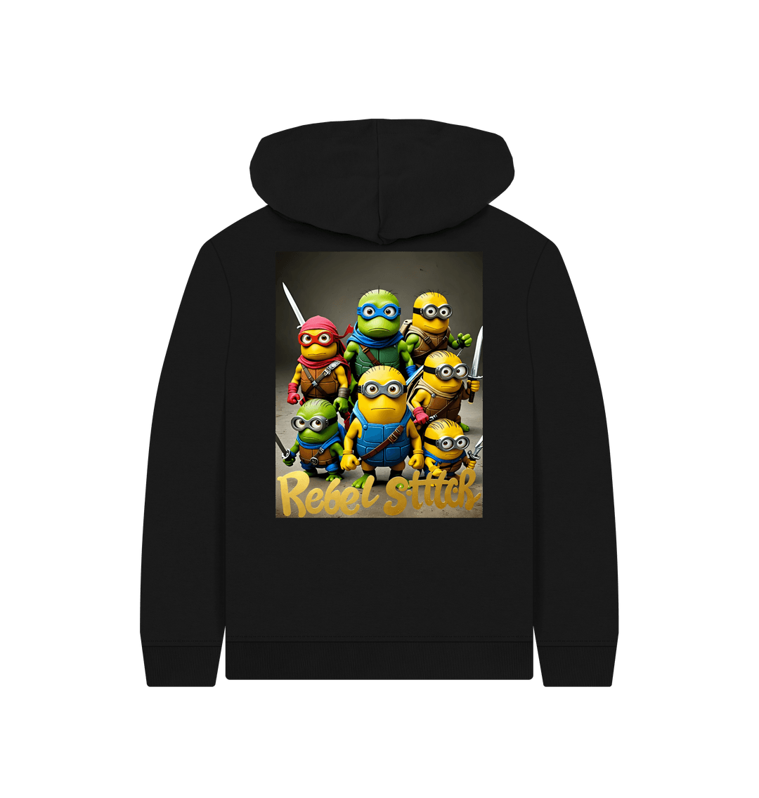 Black Rebel Stitch Premium Cotton Kids Hoodie TMNM Back Print #4