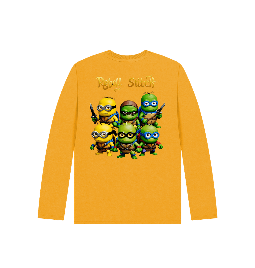 Mustard Rebel Stitch Premium Cotton Long Sleeve Kids T-Shirt TMNM Back Print #1