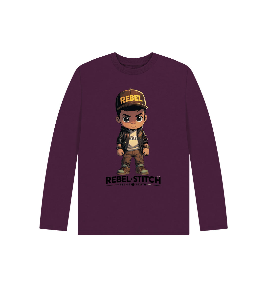 Purple Rebel Stitch Premium Cotton Long Sleeve Kids T-Shirt Rebel Kids Front Print #1