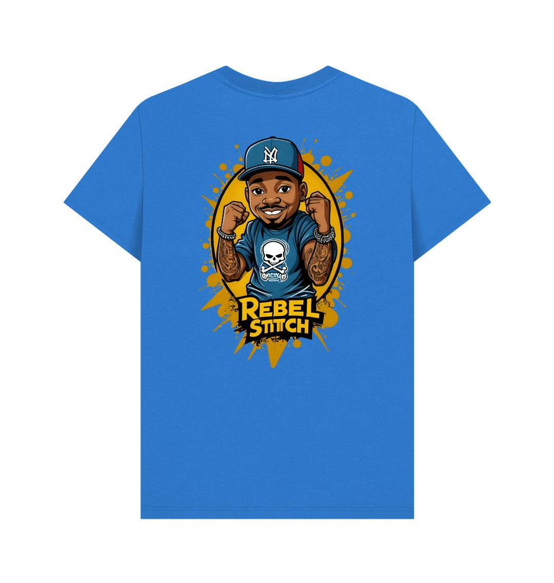 Bright Blue Rebel Stitch Premium Cotton Short Sleeve T-Shirt Main Line Back Print #4