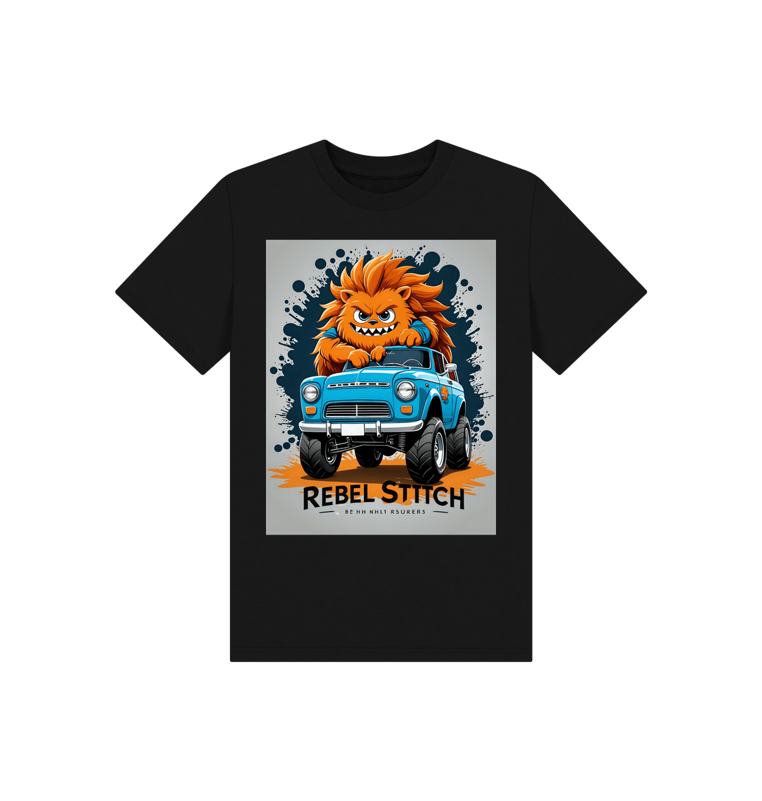 Black Rebel Stitch Premium Cotton Short Sleeve Kids T-Shirt Monster Truck Front Print #2