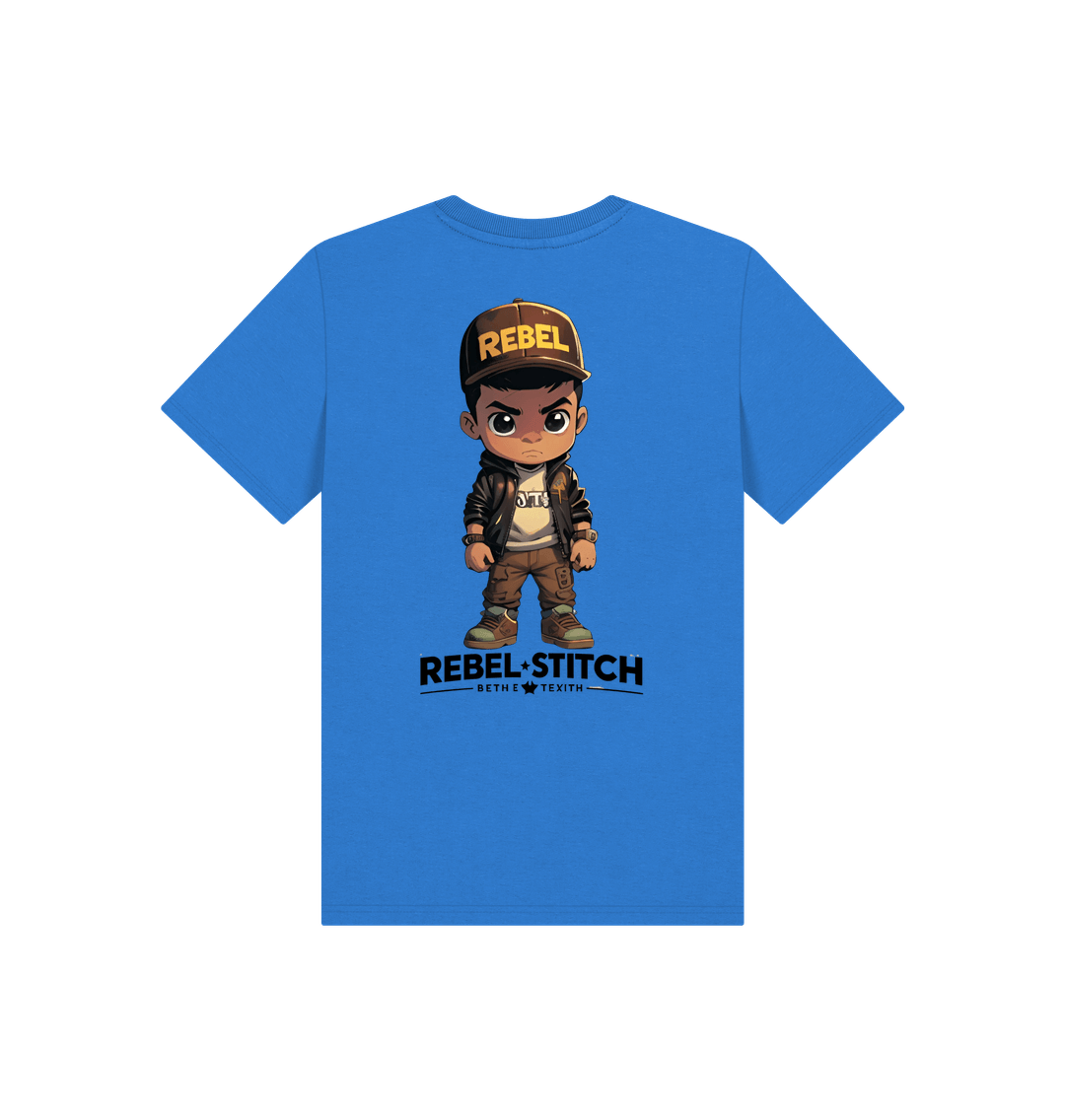 Bright Blue Rebel Stitch Premium Cotton Short Sleeve Kids T-Shirt Rebel Kids Back Print #1