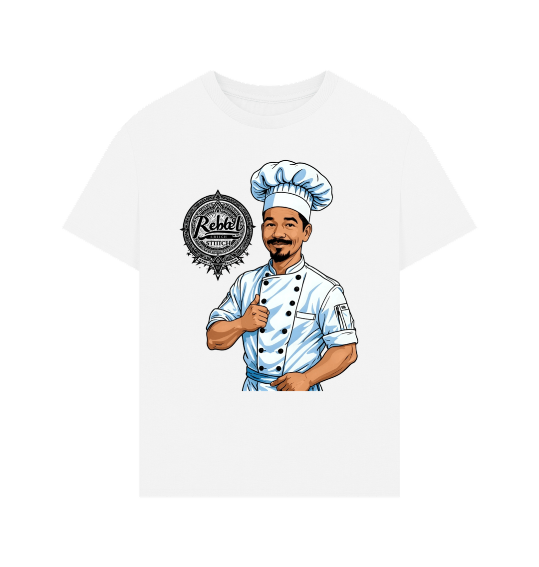 White Rebel Stitch Premium Cotton Oversized Short Sleeve T-Shirt Chef Edition Front Print #2