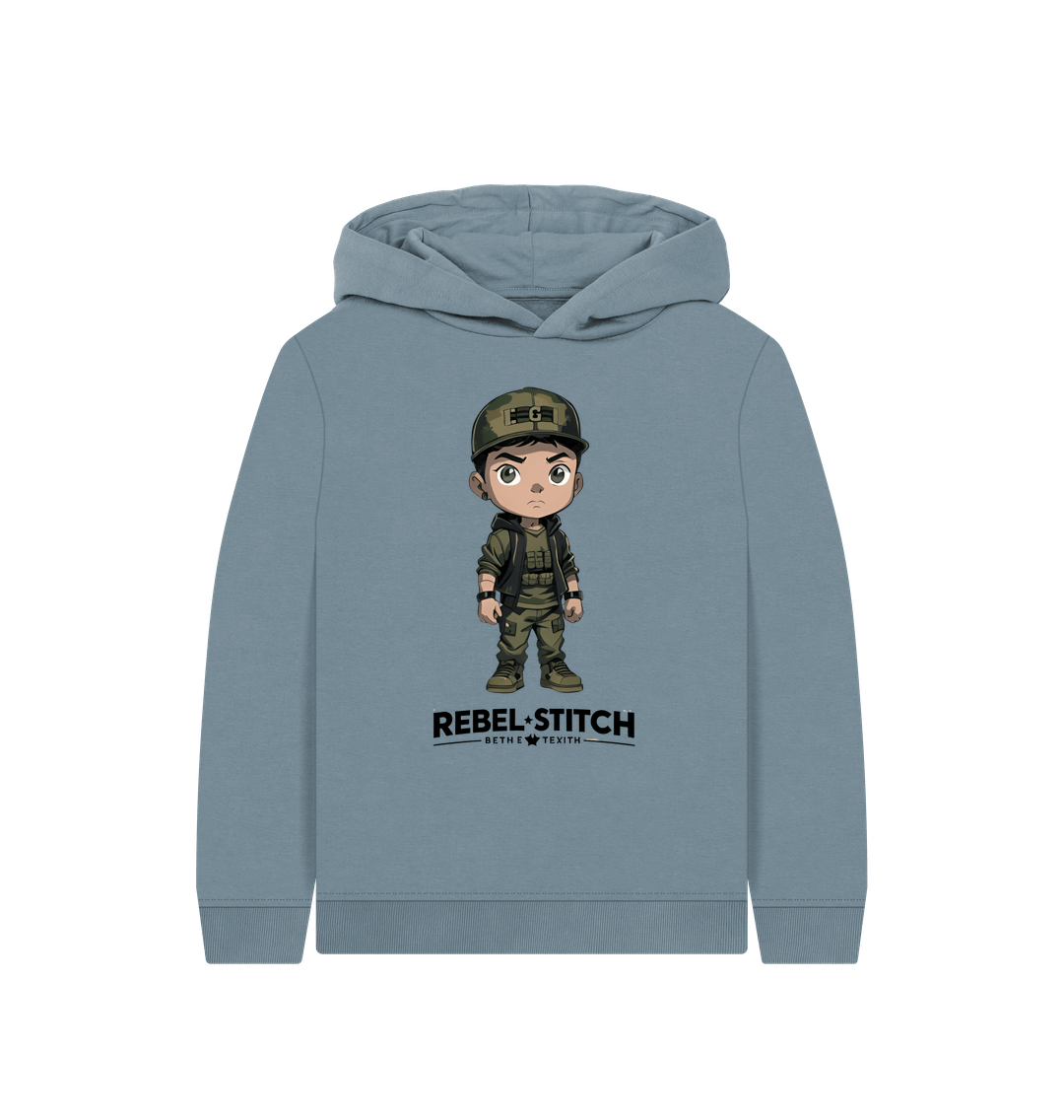 Stone Blue Rebel Stitch Premium Cotton Kids Hoodie Rebel Kids Front Print #4