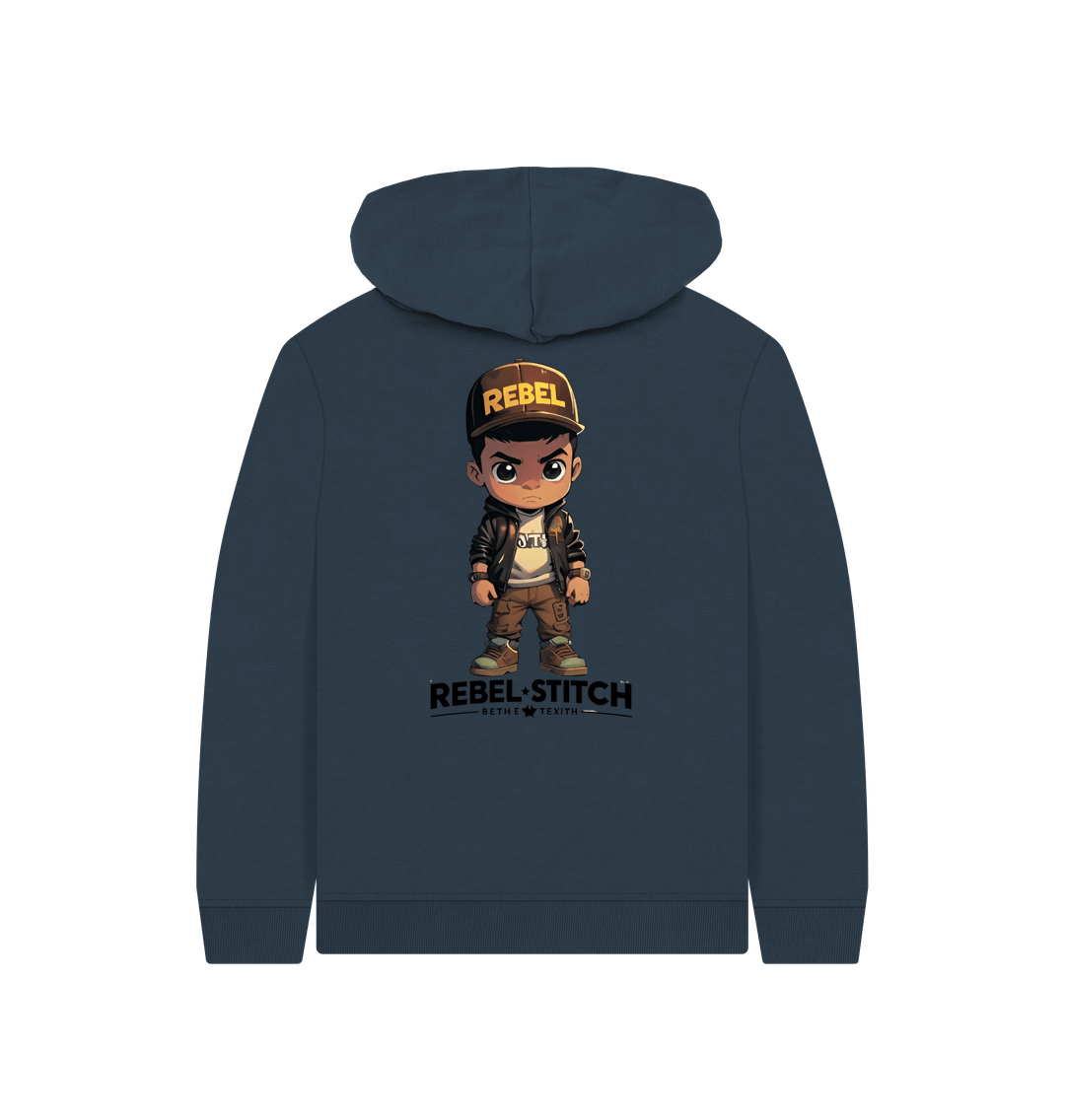 Navy Blue Rebel Stitch Premium Cotton Kids Hoodie Rebel Kids Back Print #1