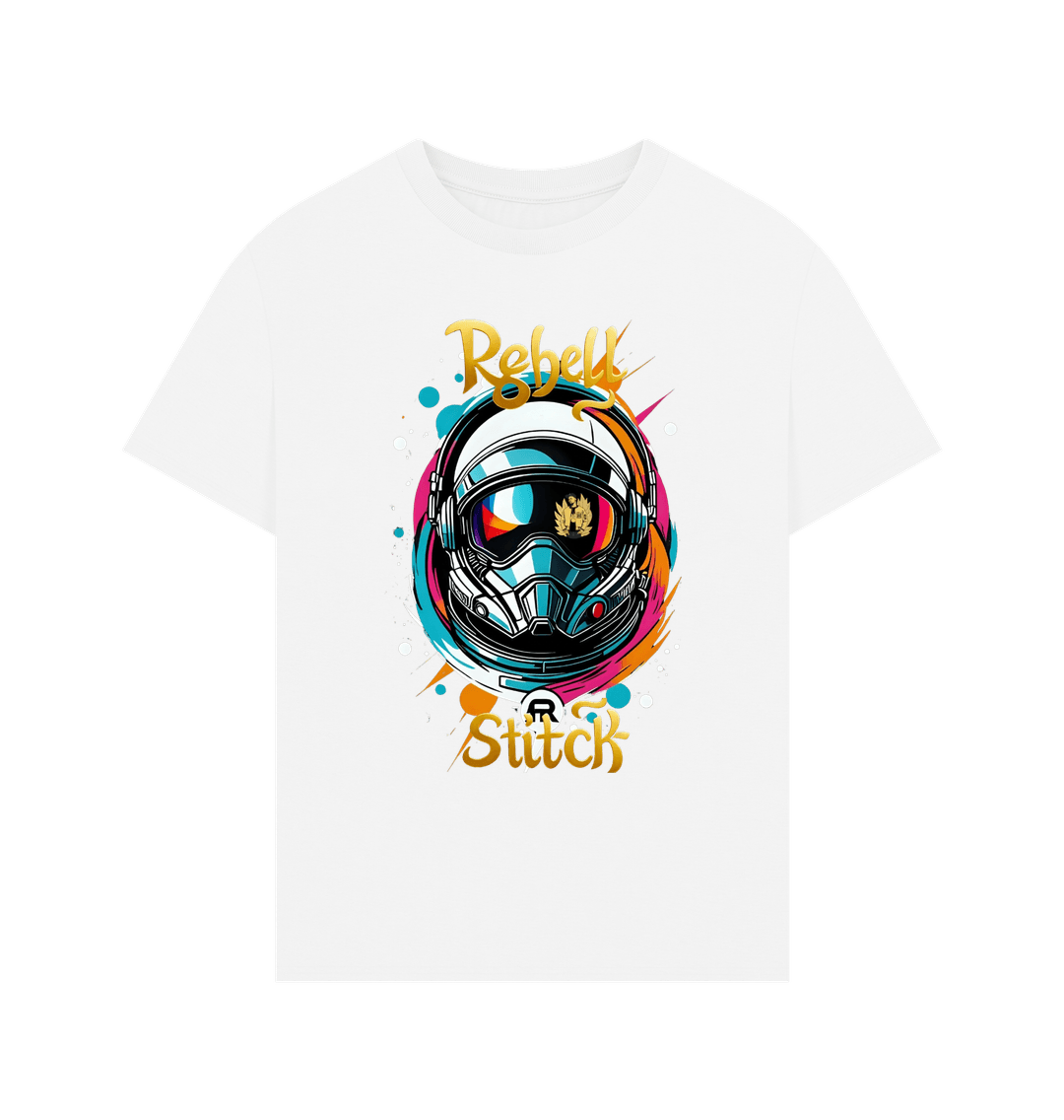 White Rebel Stitch Premium Cotton Oversized Short Sleeve T-Shirt Space Edition Front Print #2