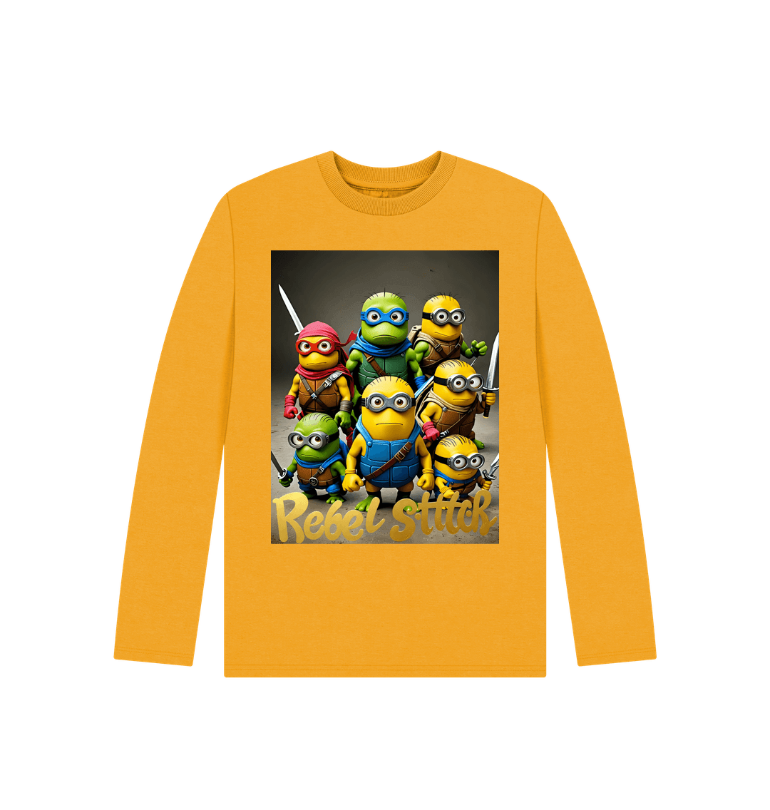 Mustard Rebel Stitch Premium Cotton Long Sleeve Kids T-Shirt TMNM Front Print #4