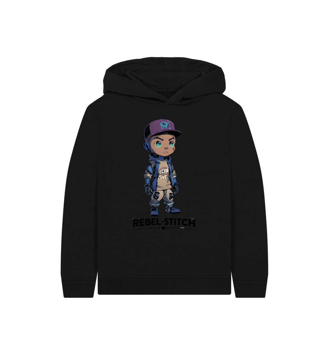 Black Rebel Stitch Premium Cotton Kids Hoodie Rebel Kids Front Print #2