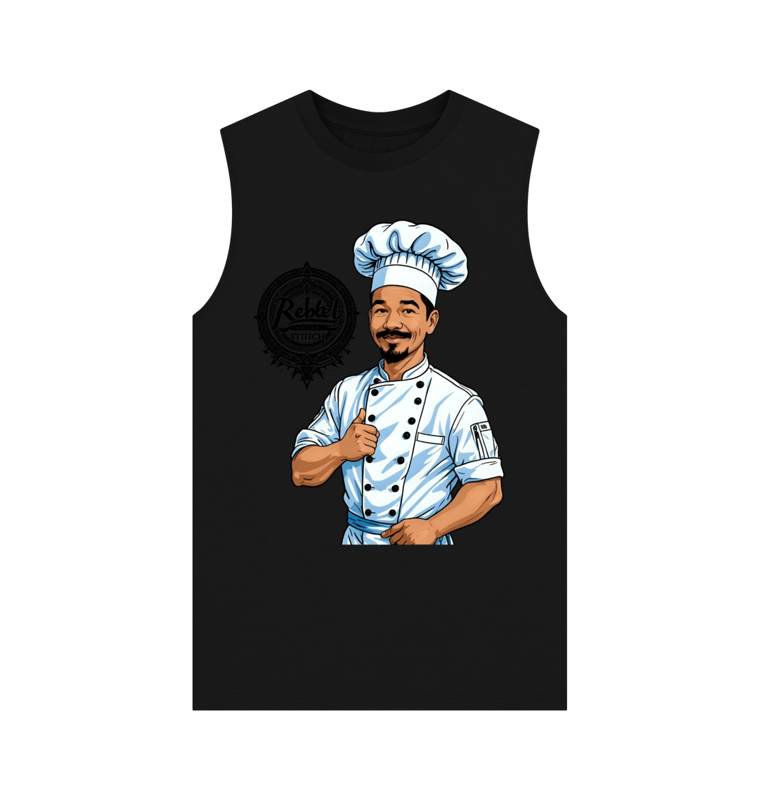 Black Rebel Stitch Premium Cotton Vest Chef Edition Front Print #2