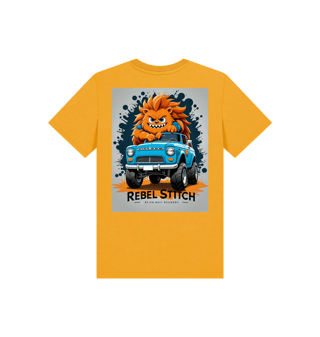 Mustard Rebel Stitch Premium Cotton Short Sleeve Kids T-Shirt Monster Truck Back Print #2