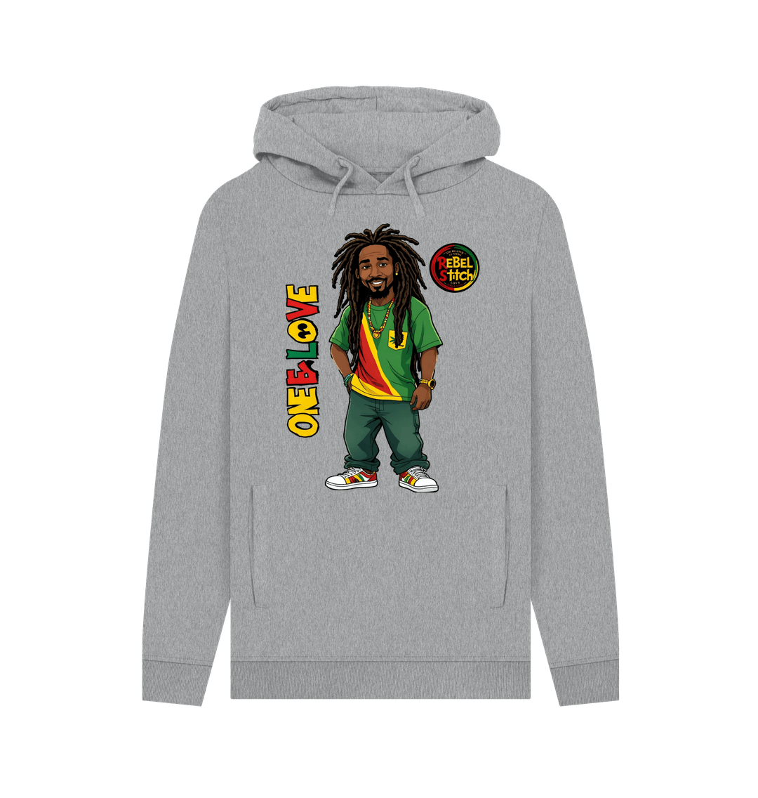 Light Heather Rebel Stitch Premium Cotton Hoodie Zion-One Love Front Print #1